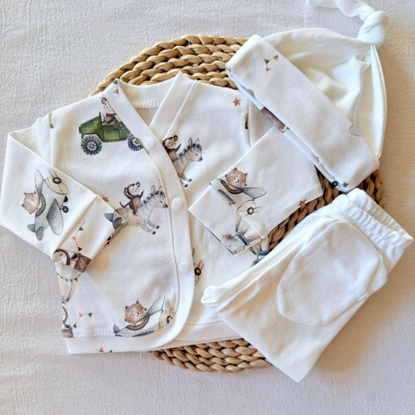 Set algodón - Animalitos pantalón blanco