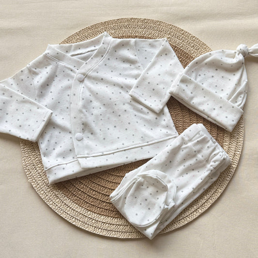 Set algodón - blanco con estrellitas rosas