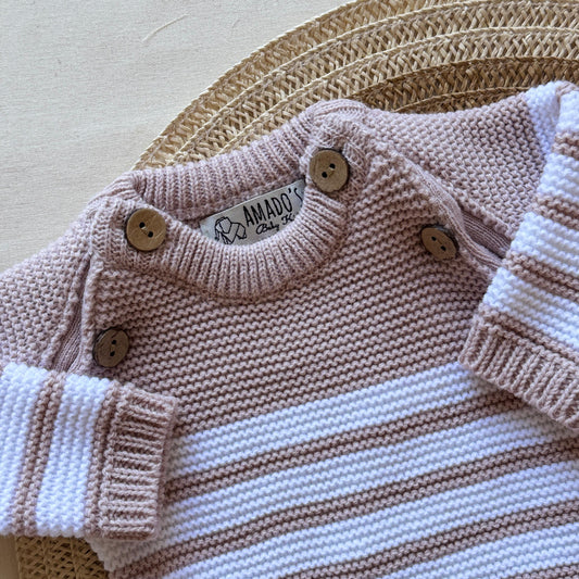 Conjunto tejido - Rosa pálido a rayas