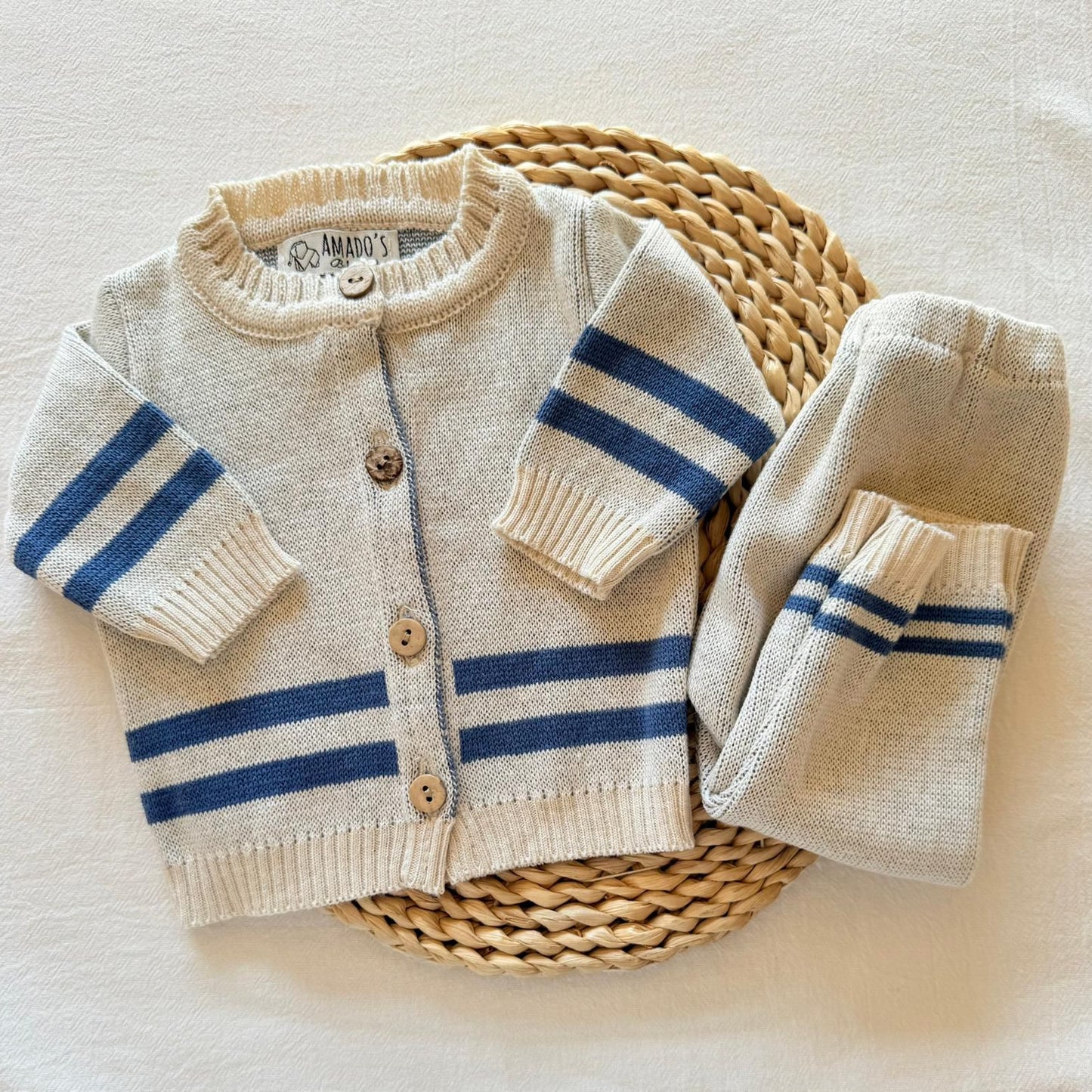 Conjunto hilo - Beige con rayas azules