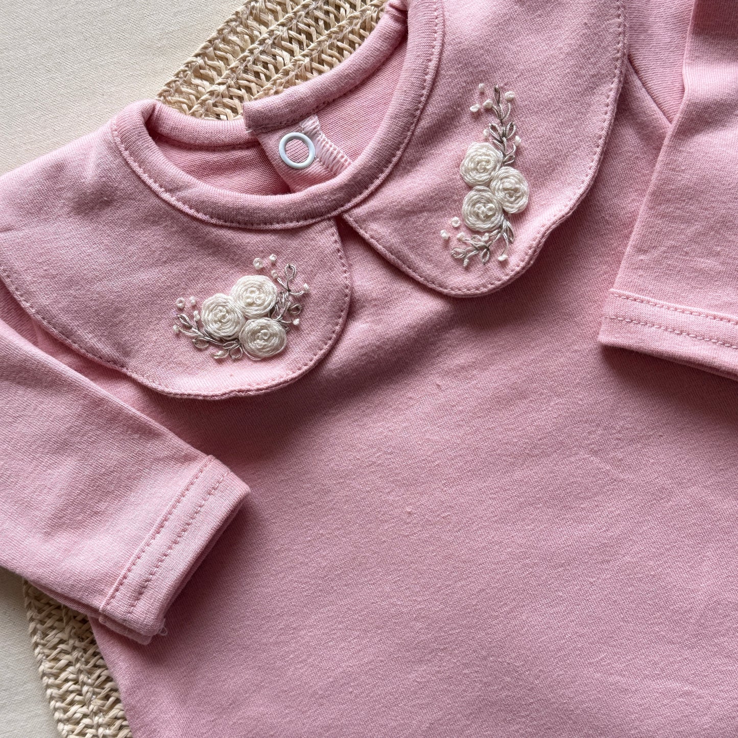 Set algodón - Rosa con florcitas blancas