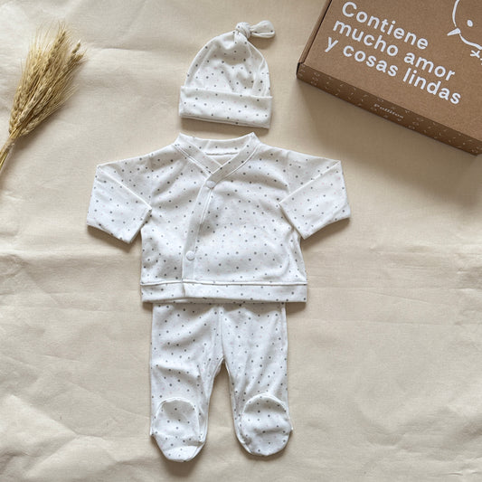 Set algodón - blanco con estrellitas rosas