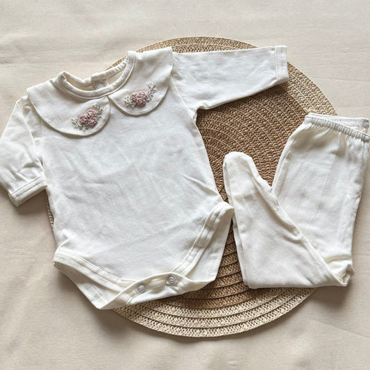 Set algodón - Blanco florcita rosa