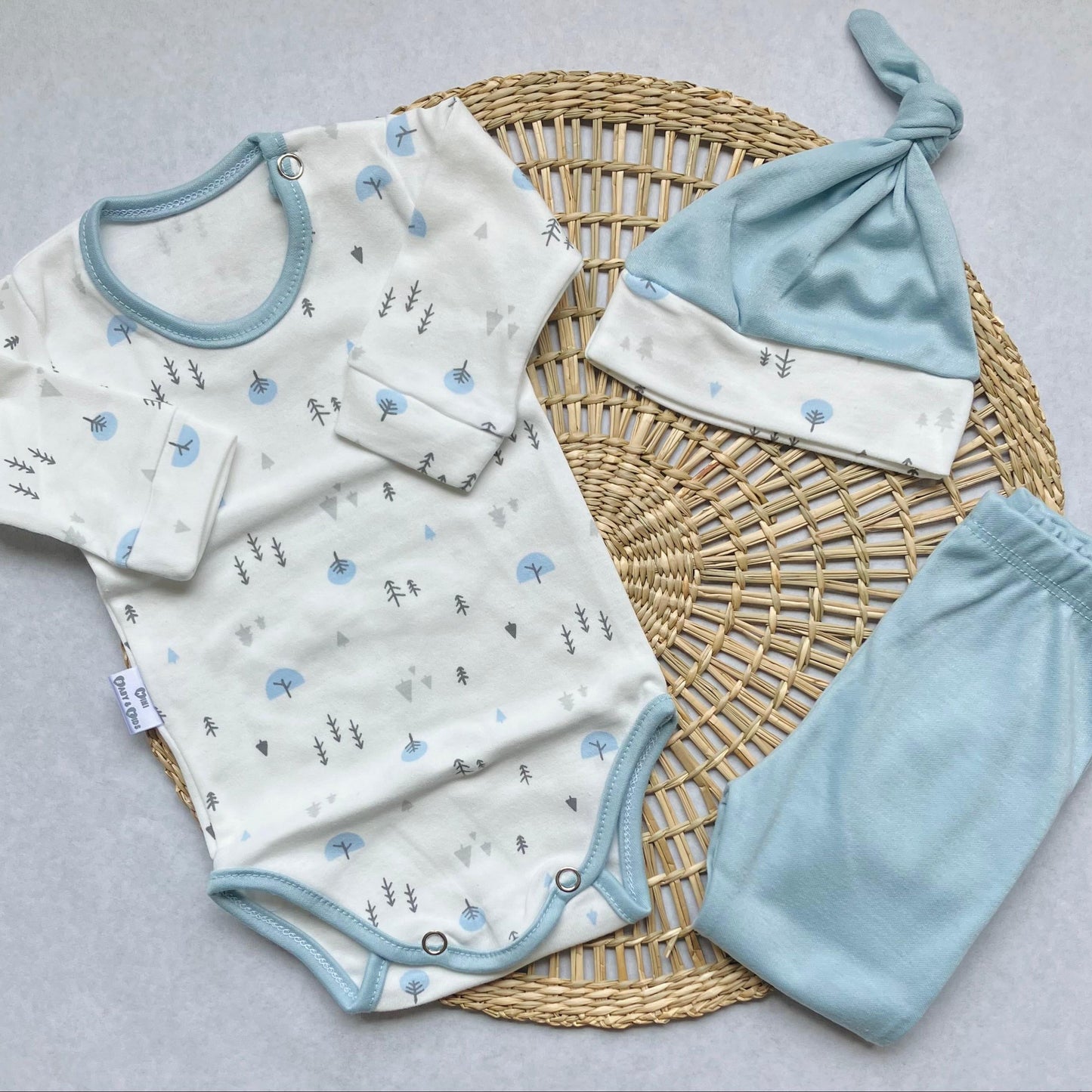 Set algodón - Blanco y celeste bosque