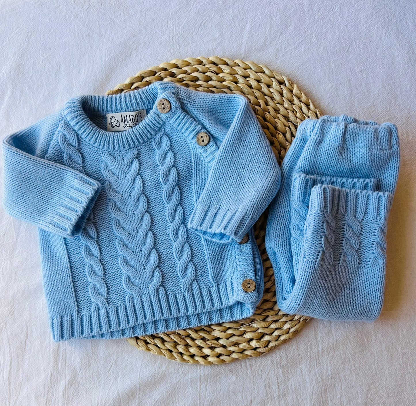 Conjunto tejido - Celeste con botones