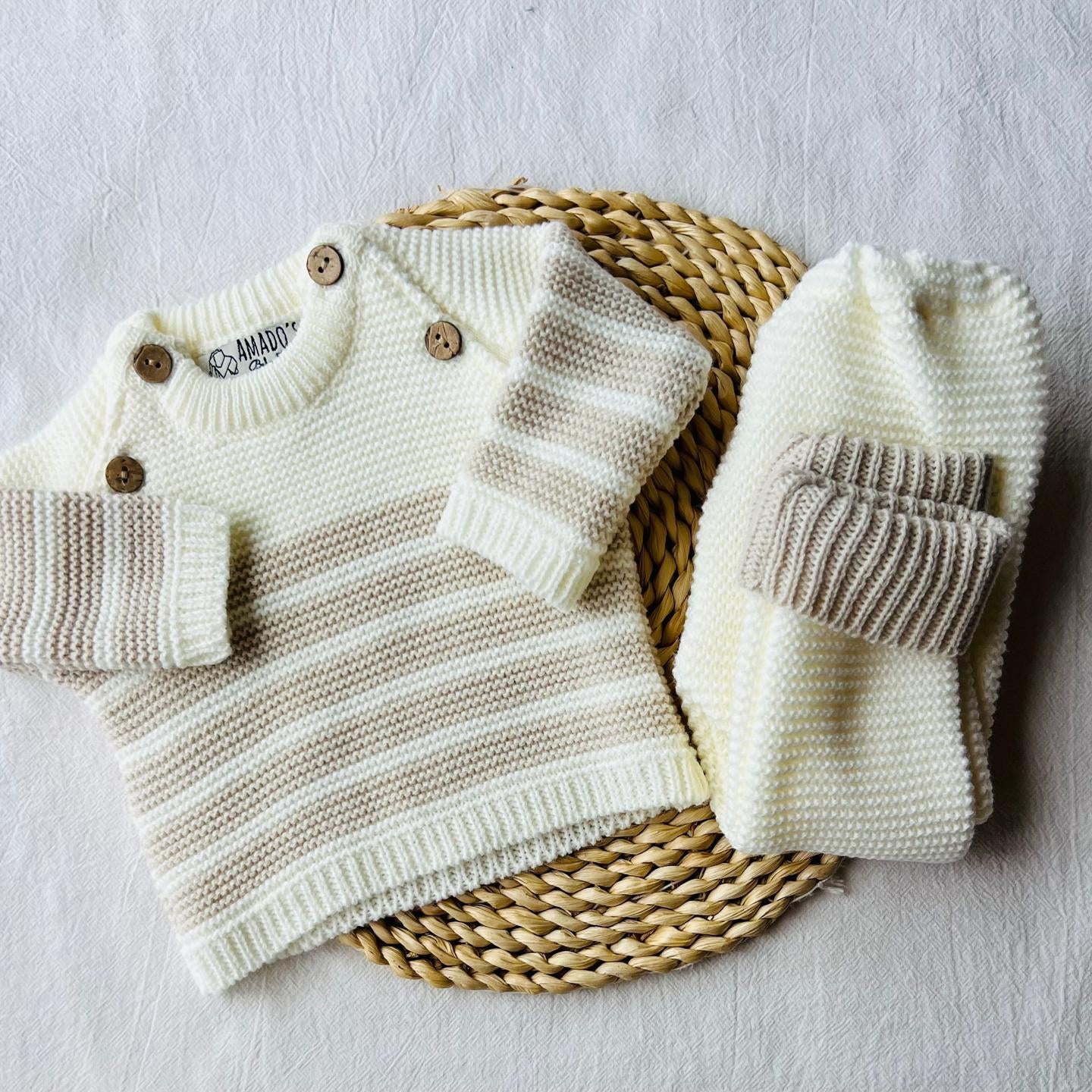 Conjunto tejido - Crema a rayas