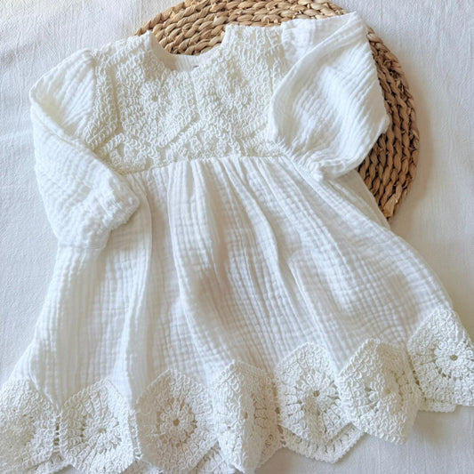Vestido blanco -  Muselina con galón crochet