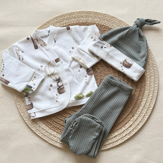 Set algodón - Animalitos pantalón verde