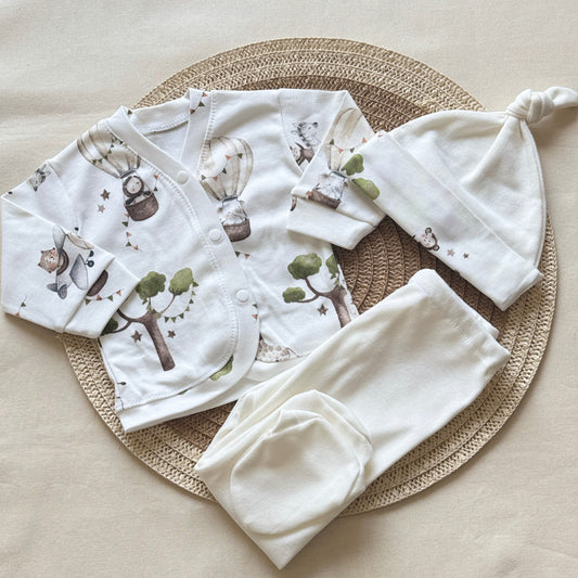 Set algodón - Animalitos pantalón blanco