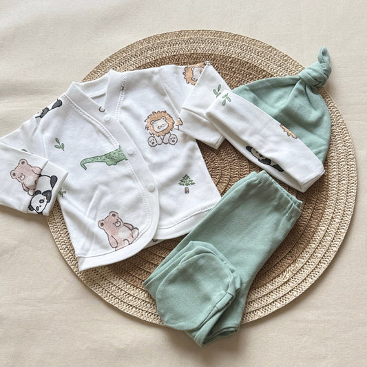 Set algodón - Leones y osos pantalón verde