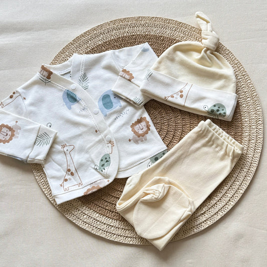 Set algodón - Leones y jirafas pantalón crudo