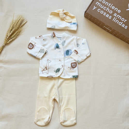 Set algodón - Leones y jirafas pantalón crudo