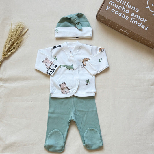 Set algodón - Leones y osos pantalón verde