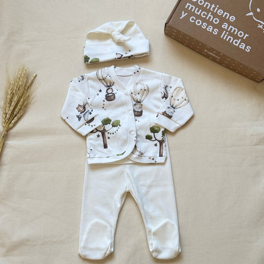 Set algodón - Animalitos pantalón blanco