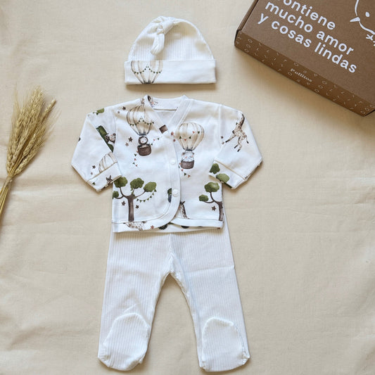 Set algodón - Animalitos pantalón blanco a rayas