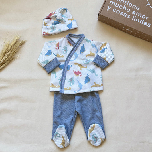 Set algodón - Dinosaurios pantalón gris