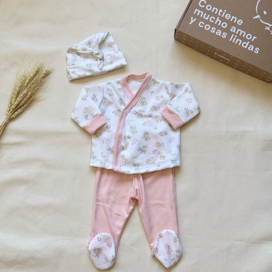 Set algodón - Rosa conejitos