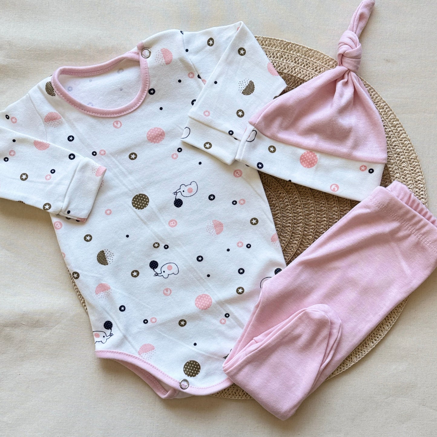 Set algodón - Rosa elefantitos