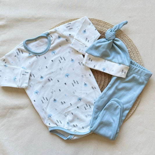 Set algodón - Blanco y celeste bosque