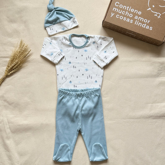 Set algodón - Blanco y celeste bosque