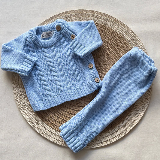 Conjunto tejido - Celeste con botones