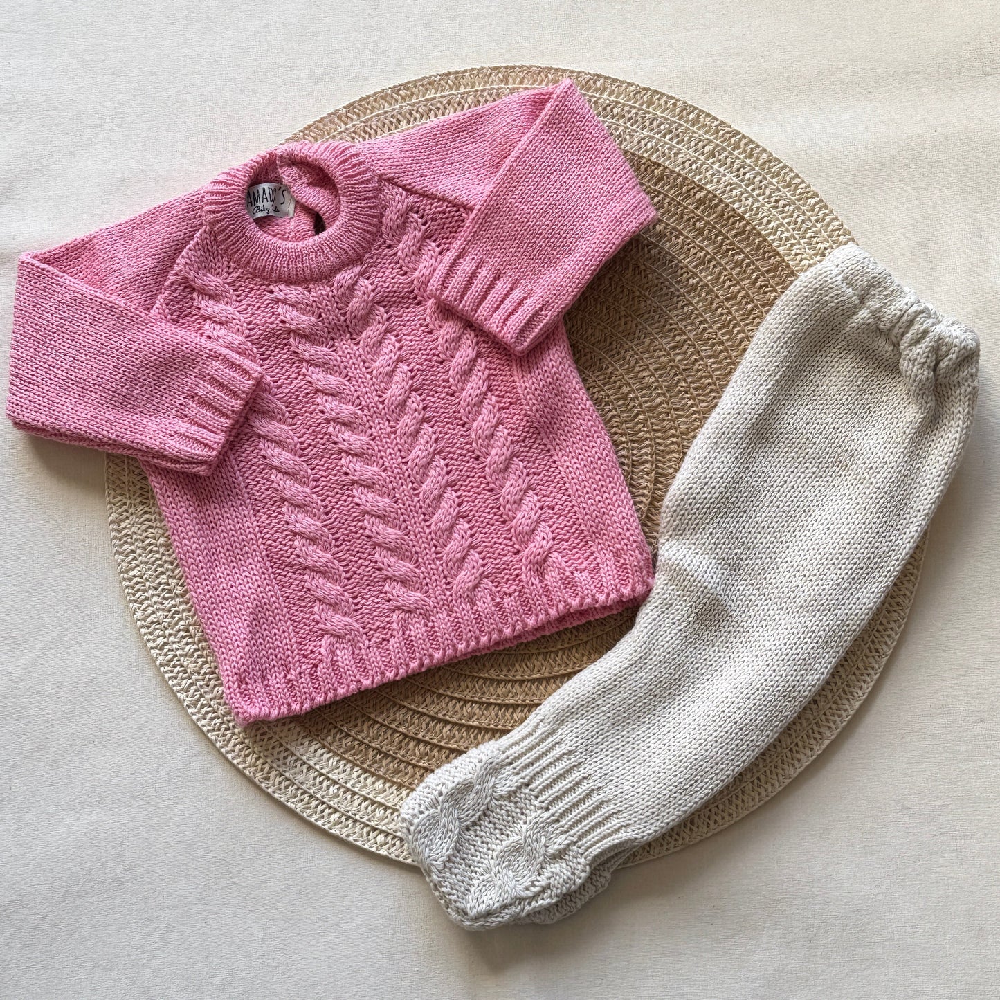 Conjunto tejido - Rosa fuerte y beige