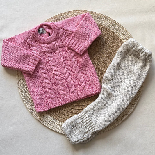 Conjunto tejido - Rosa fuerte y beige