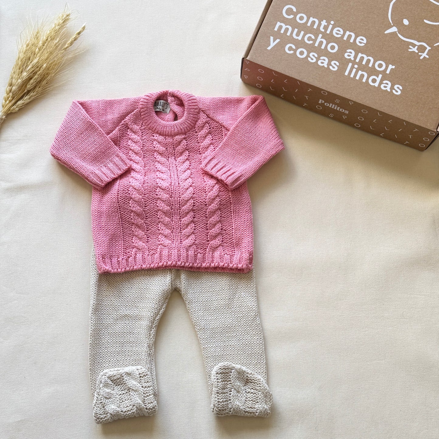 Conjunto tejido - Rosa fuerte y beige