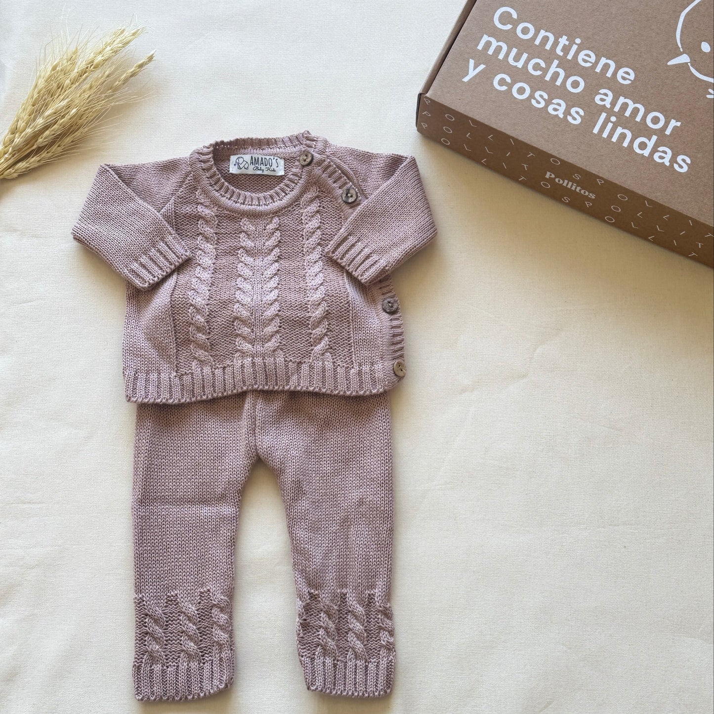 Conjunto hilo - Rosa arena trenzado