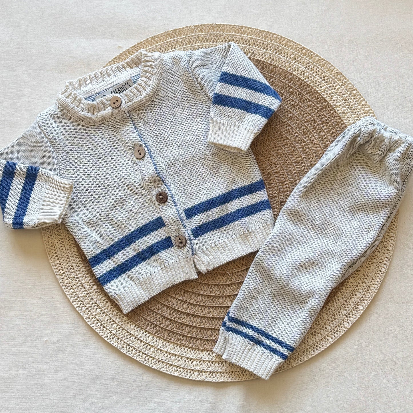 Conjunto hilo - Beige con rayas azules