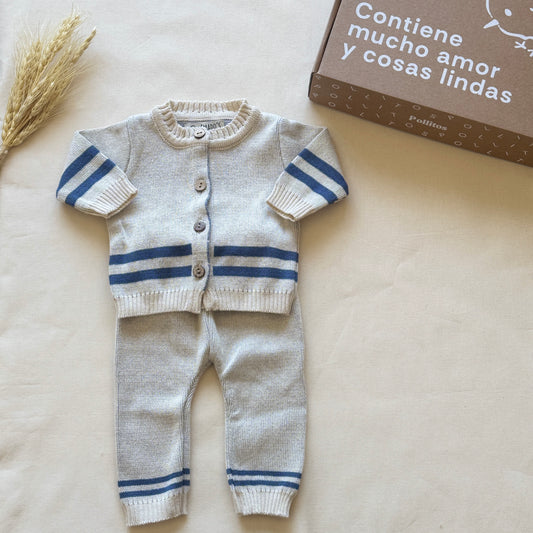 Conjunto hilo - Beige con rayas azules