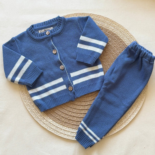 Conjunto hilo - Azul con rayas blancas