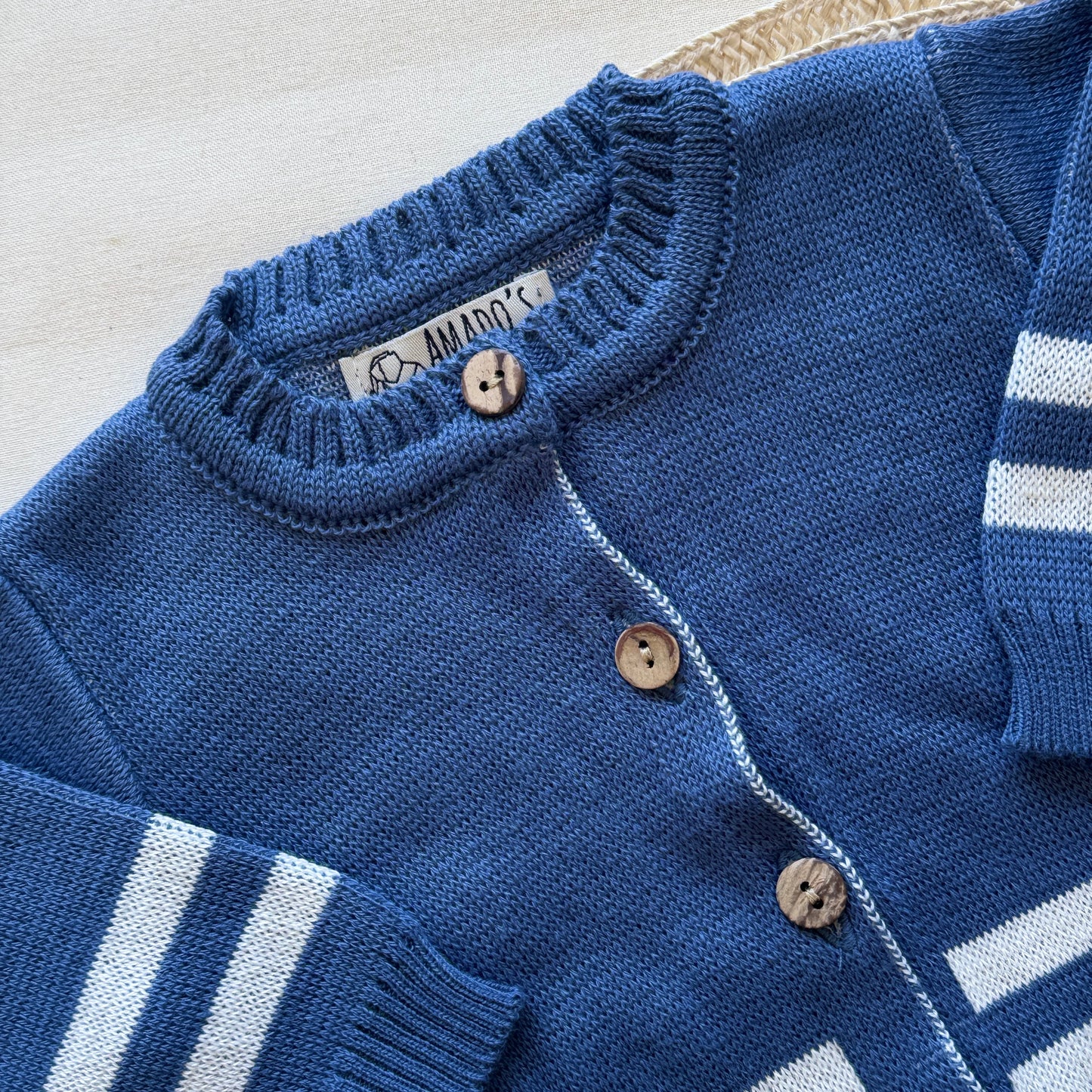 Conjunto hilo - Azul con rayas blancas