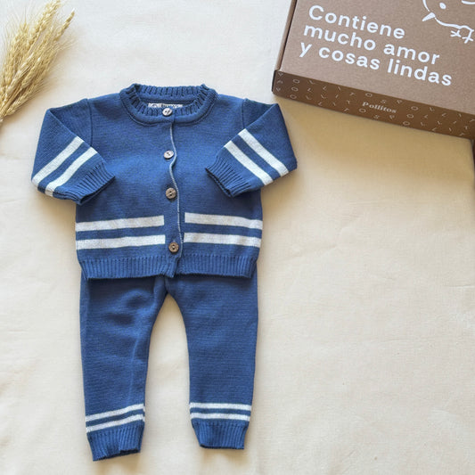 Conjunto hilo - Azul con rayas blancas