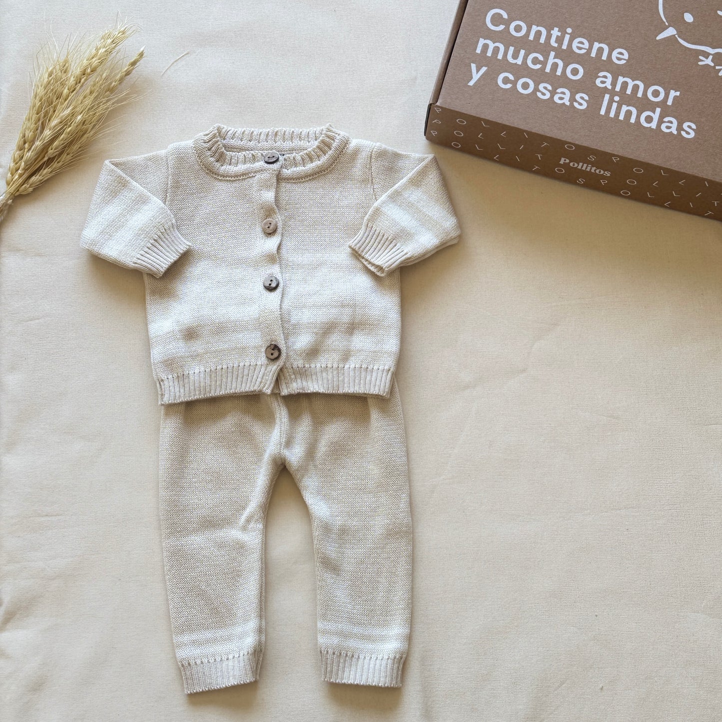 Conjunto hilo - Beige con rayas blancas