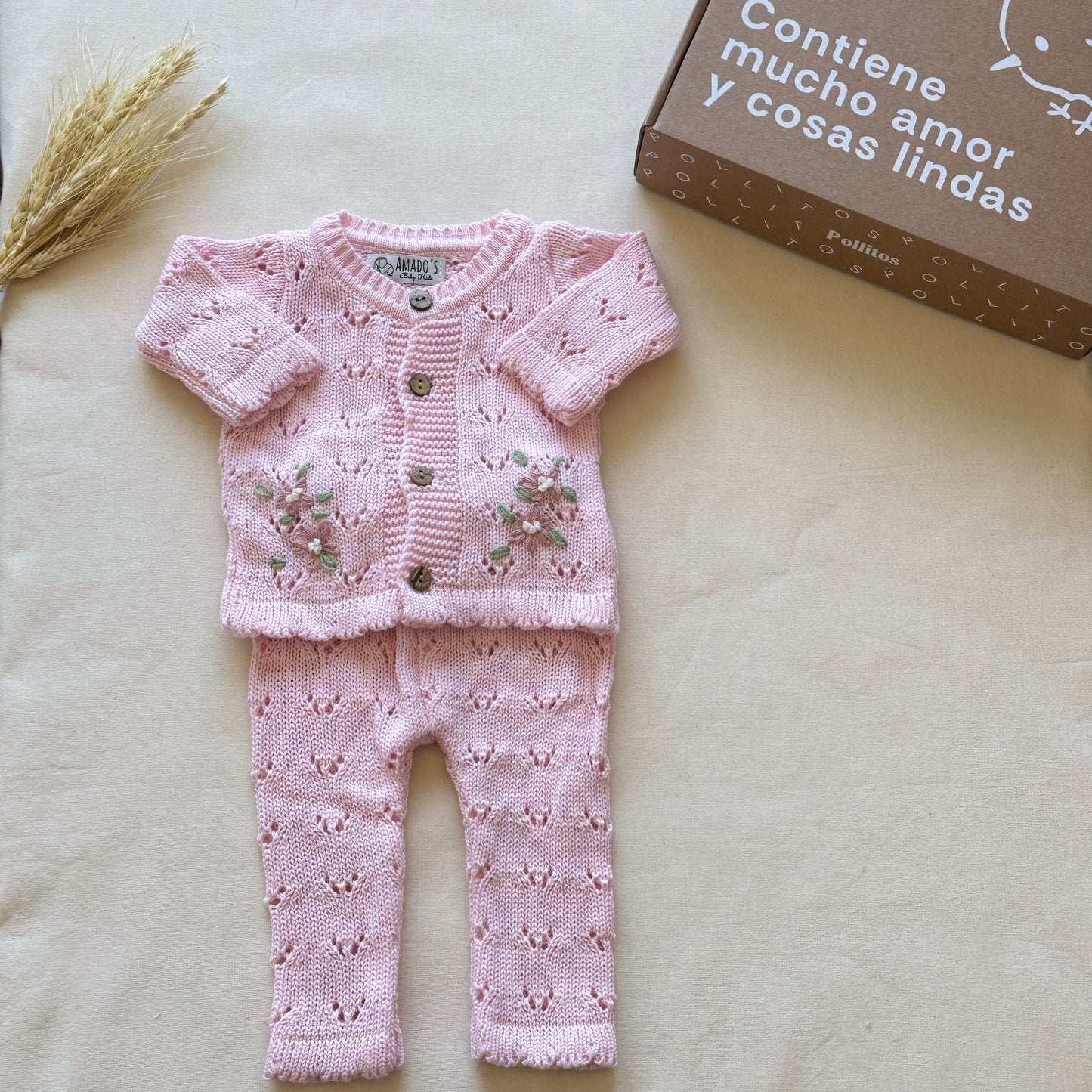 Conjunto hilo - Rosa bebé con florcitas
