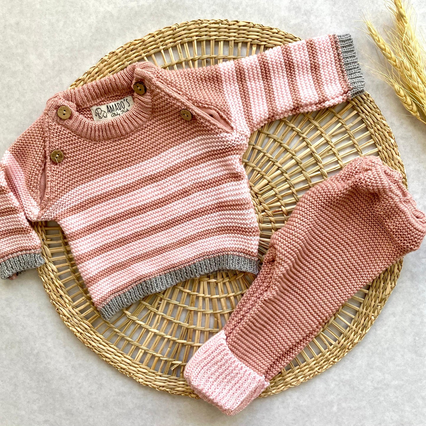 Conjunto tejido - Rosa a rayas