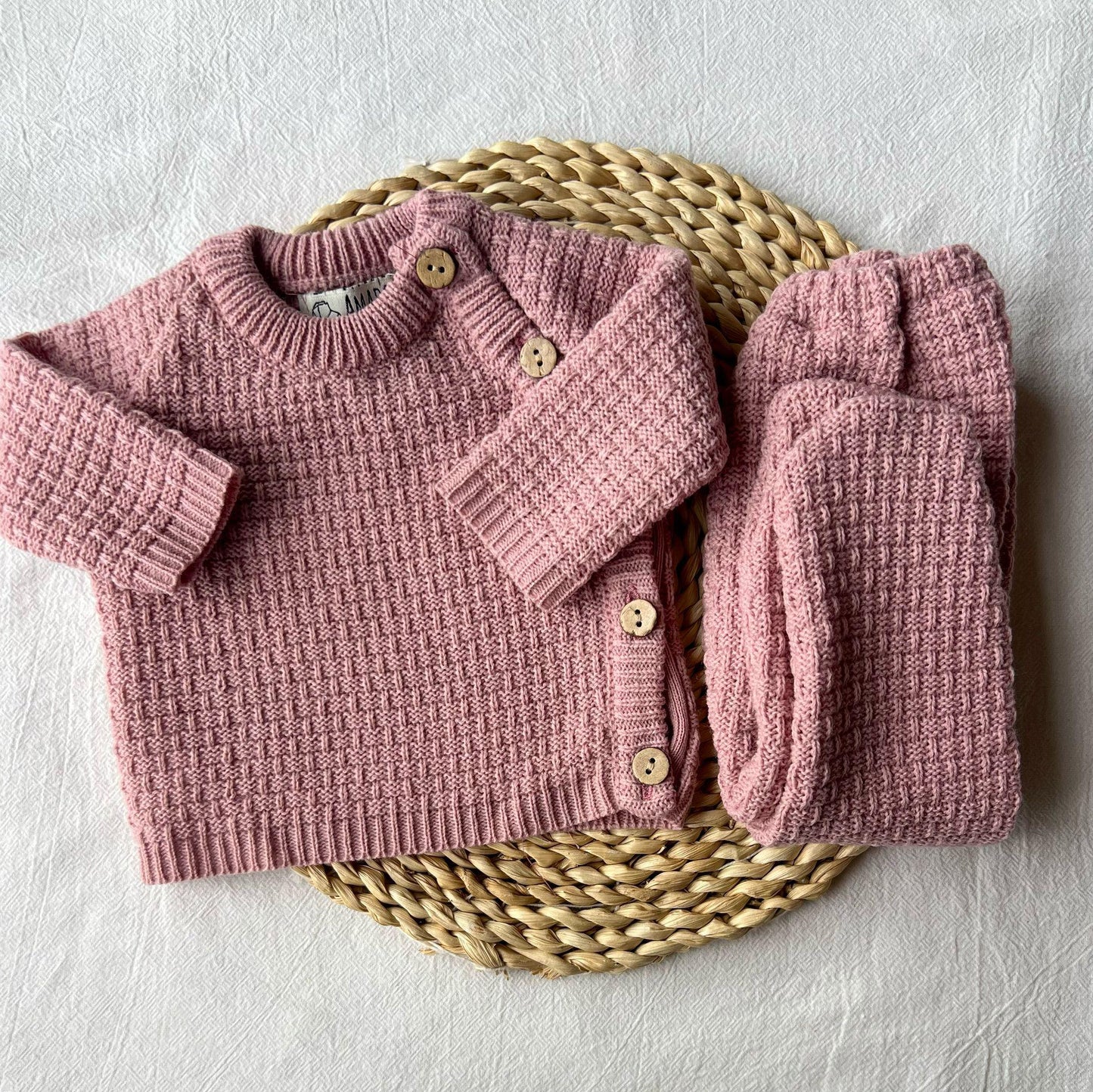 Conjunto tejido - Rosa viejo (Punto arroz)