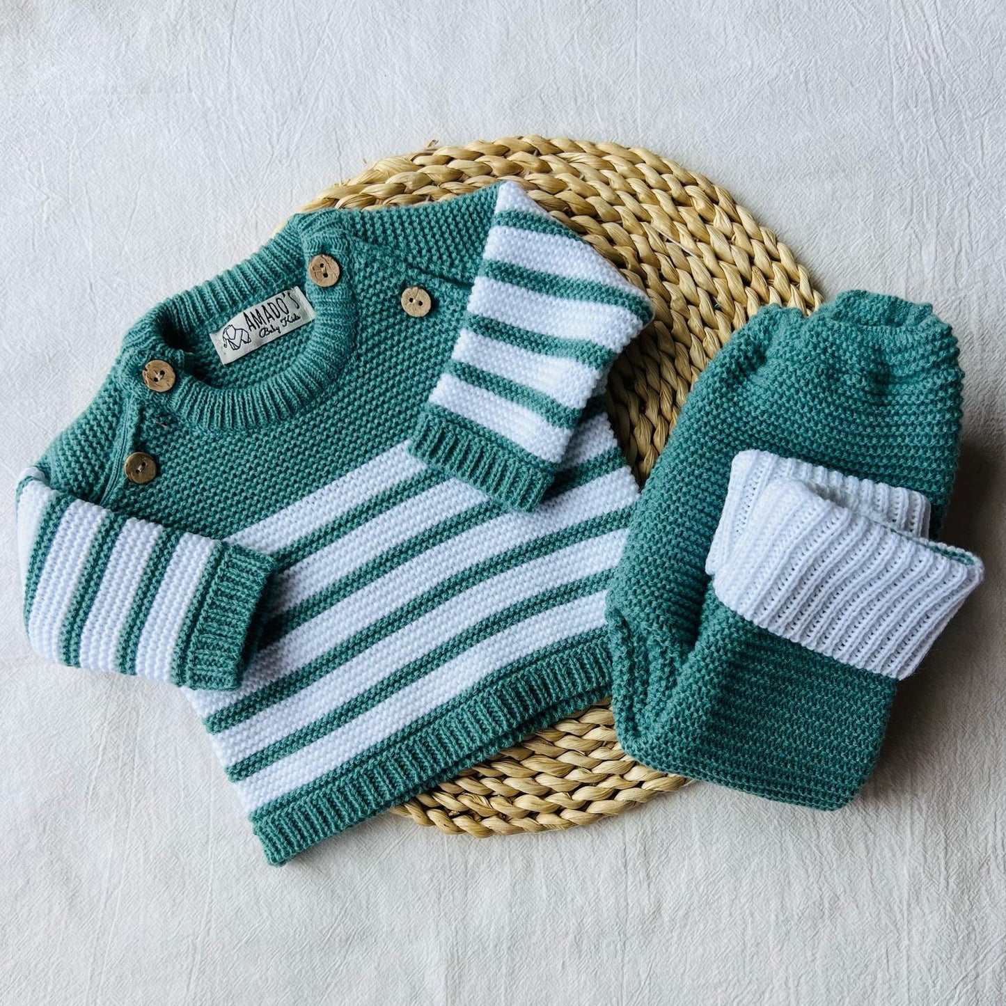 Conjunto tejido - Verde a rayas