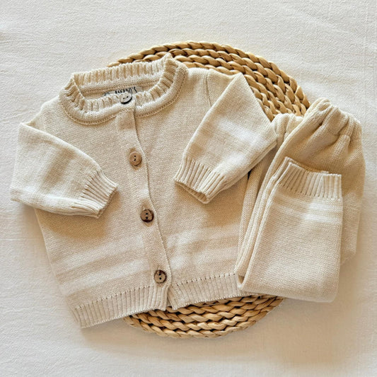 Conjunto hilo - Beige con rayas blancas