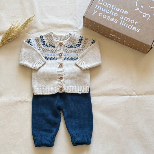 Conjunto tejido - Azul y beige