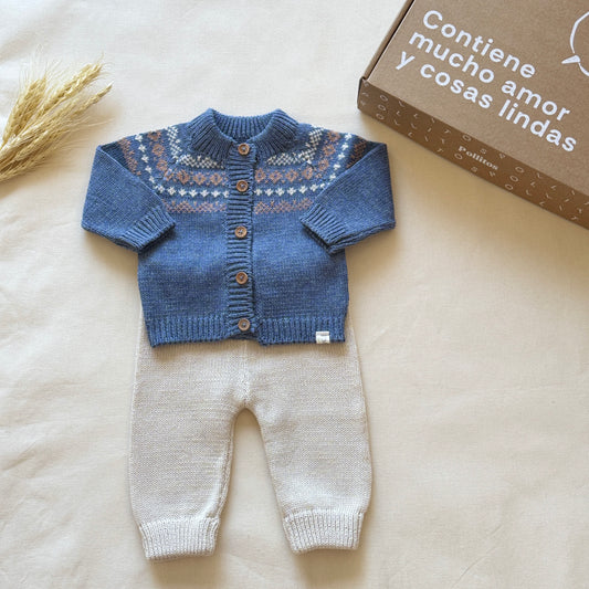 Conjunto hilo - Azul y beige