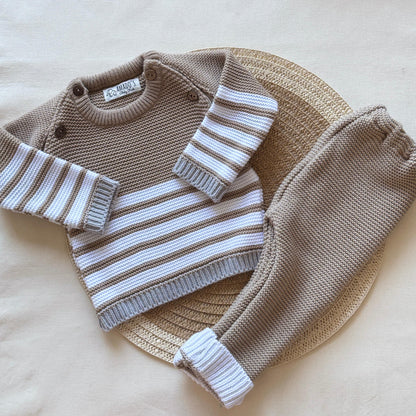 Conjunto tejido - Marrón con gris a rayas