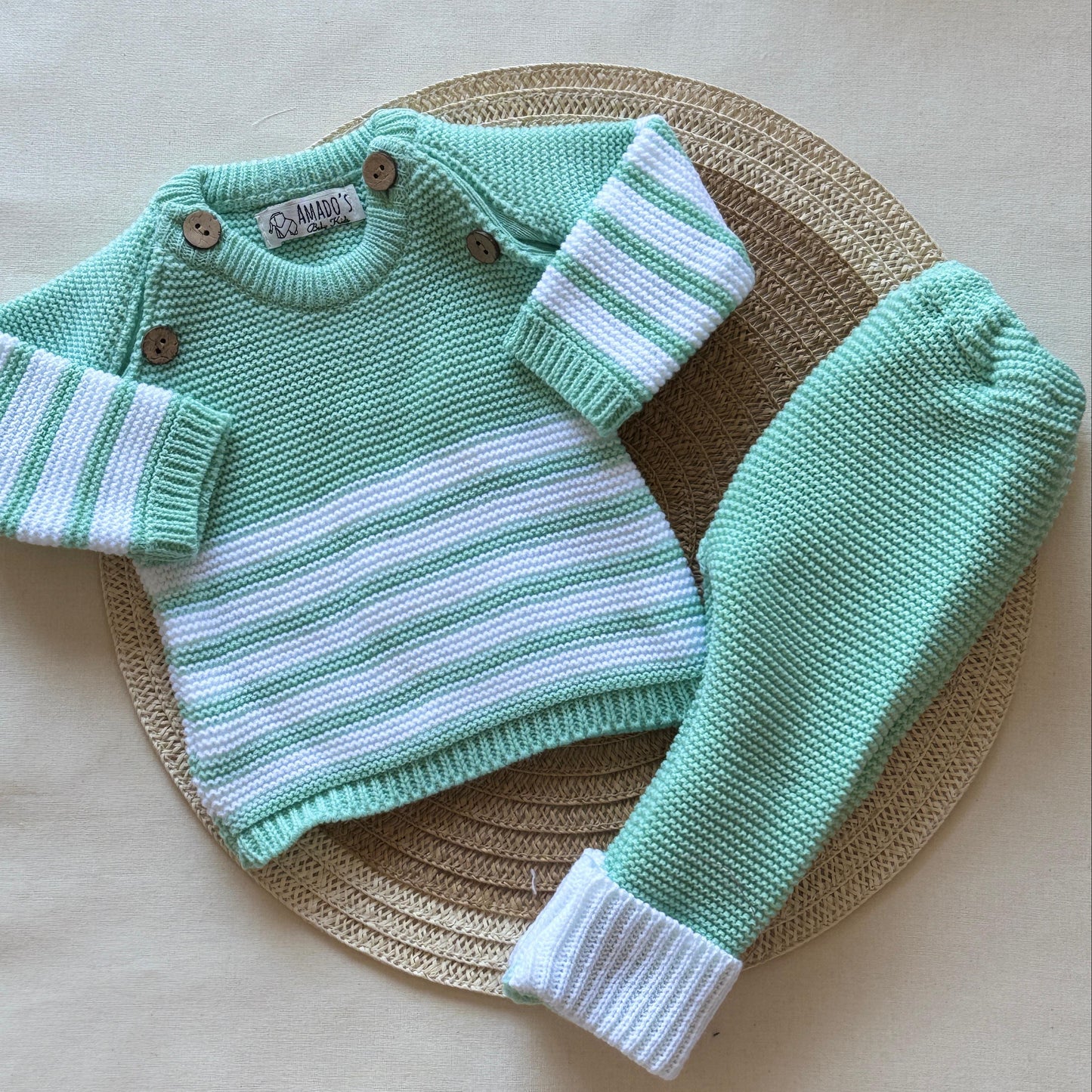 Conjunto tejido - Verde claro a rayas