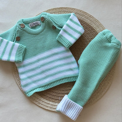 Conjunto tejido - Verde claro a rayas