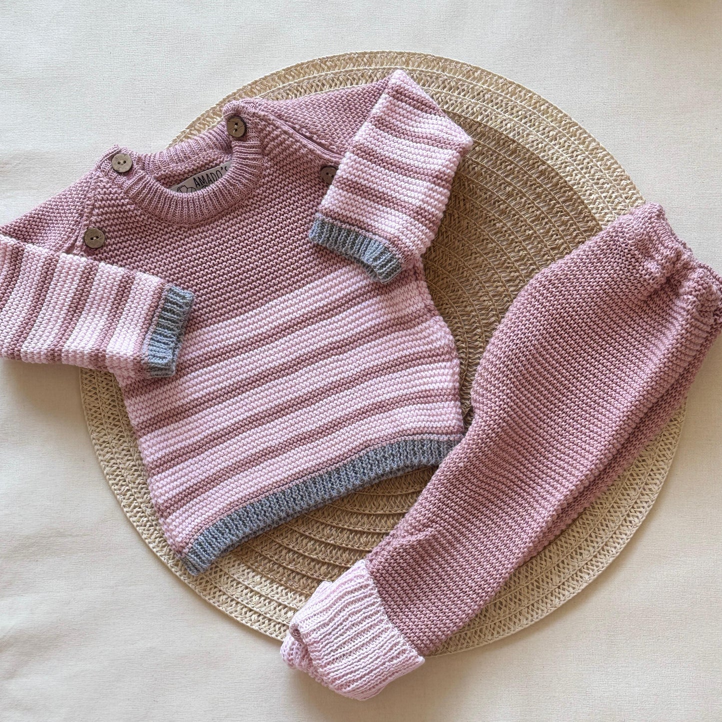 Conjunto tejido - Rosa a rayas