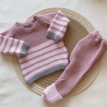 Conjunto tejido - Rosa a rayas