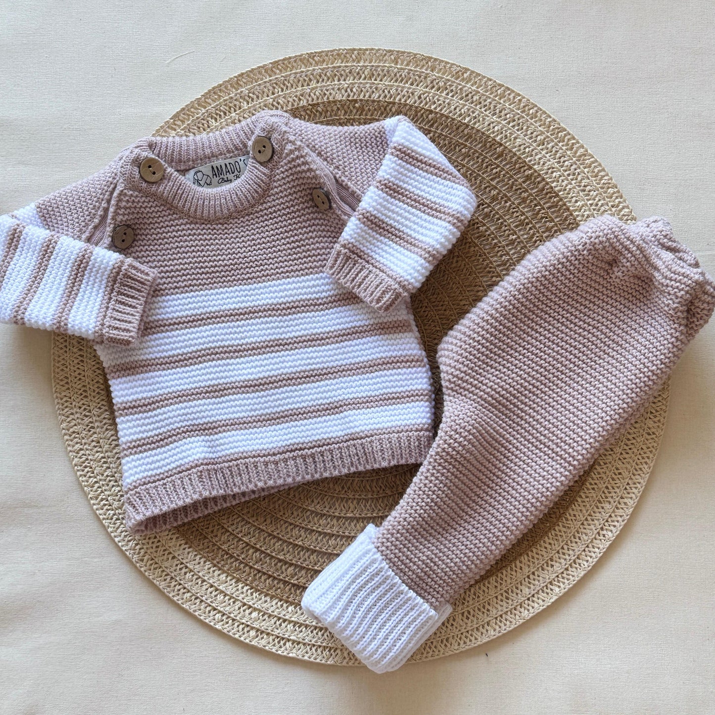 Conjunto tejido - Rosa pálido a rayas