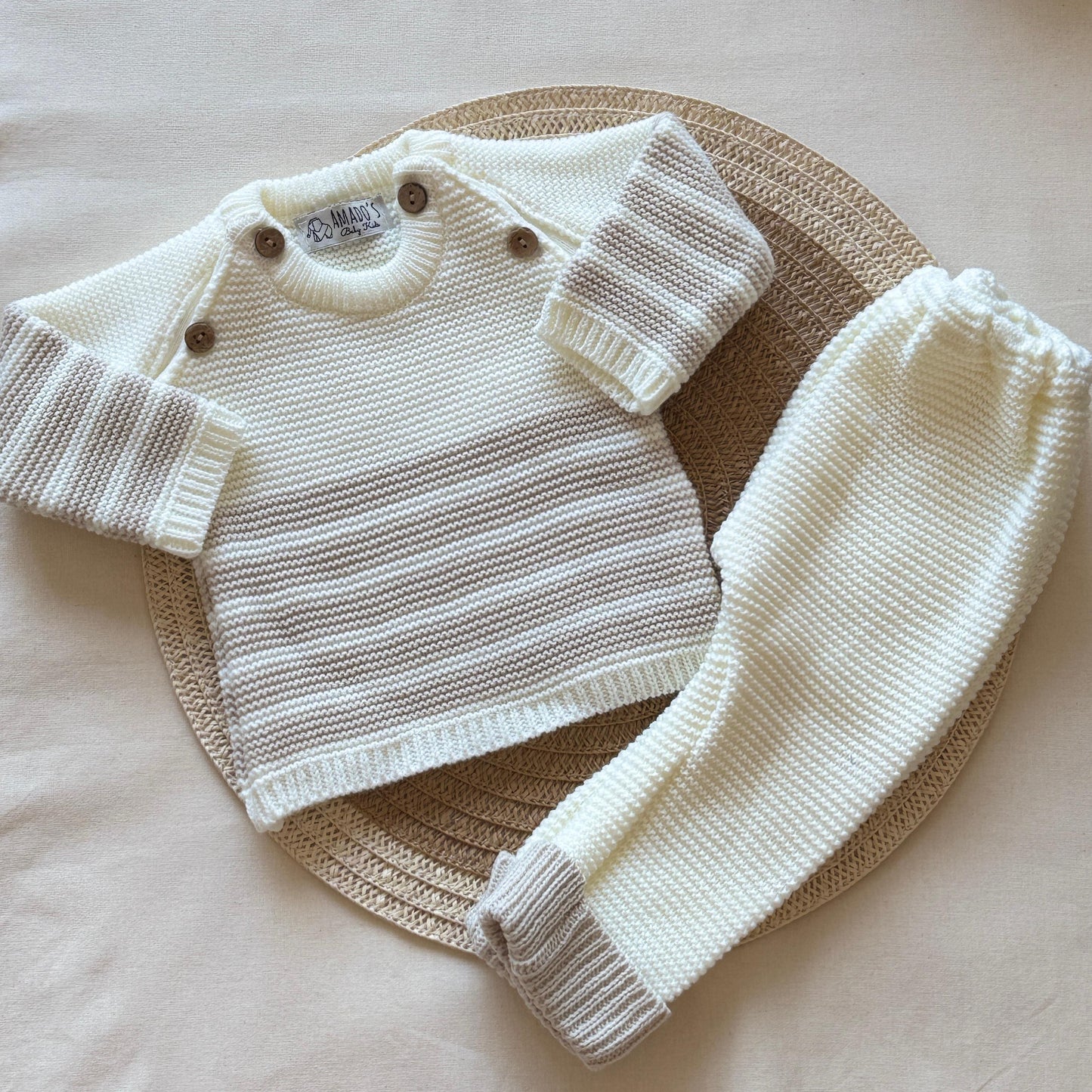 Conjunto tejido - Crema a rayas