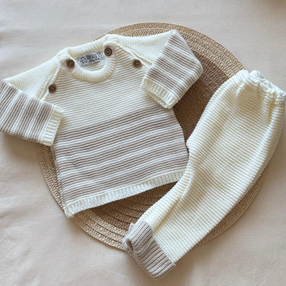 Conjunto tejido - Crema a rayas